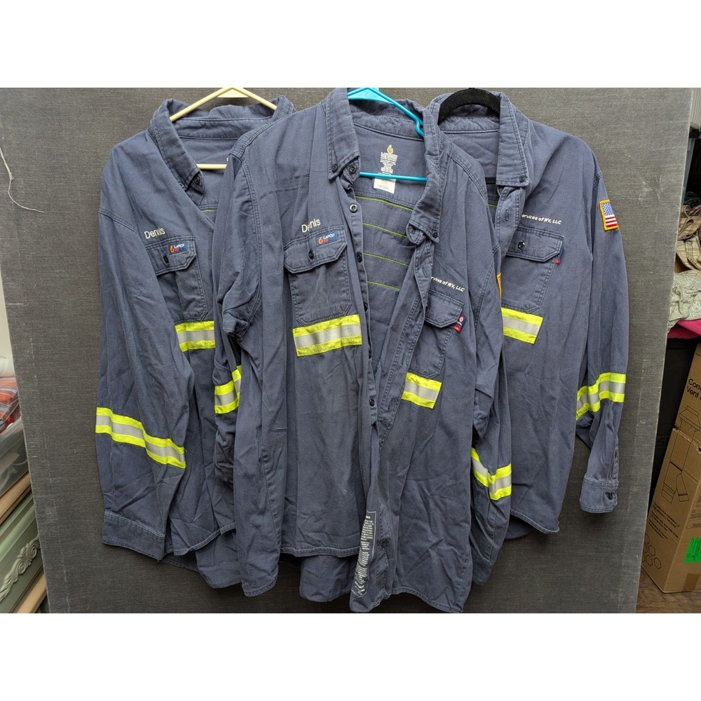 Lapco FR Work Shirts (3) Hi Vis Stripes Blue 100% Cotton Moisture Management 3XL